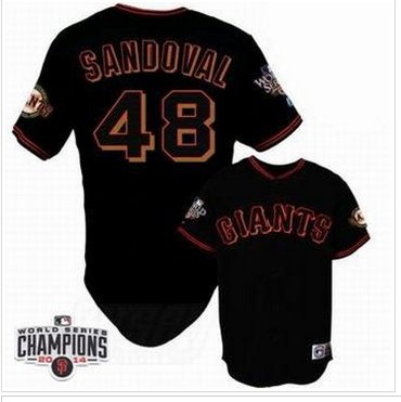 Giants #48 Pablo Sandoval Black W 2014 World Series Champions Patch Stitched Baseball Jersey
