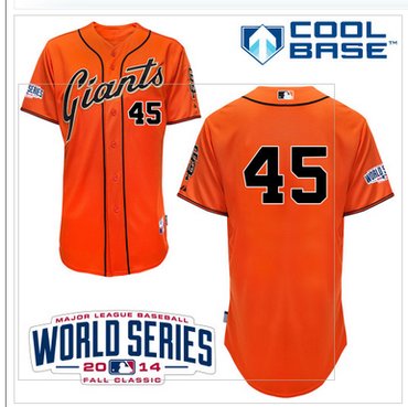Giants #45 Travis Ishikawa Orange Alternate Cool Base W 2014 World Series Patch MLB Jersey