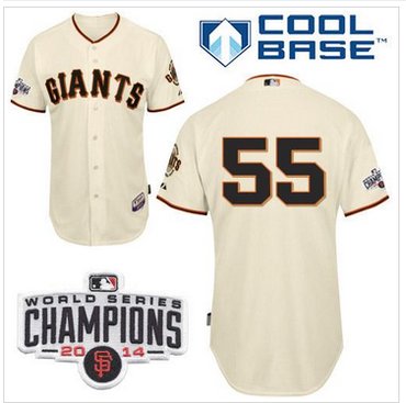 Giants #55 Tim Lincecum Cream W 2014 World Series Champions Patch Stitched Baseball Jersey