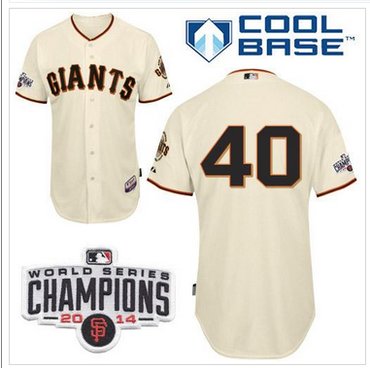 Giants #40 Madison Bumgarner Cream Cool Base W 2014 World Series Champions Patch Stitched Baseball Jersey