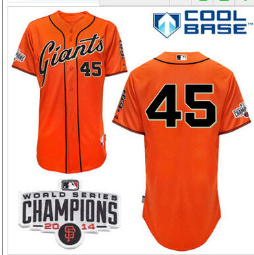 Giants #45 Travis Ishikawa Orange Alternate Cool Base W 2014 World Series Champions Patch MLB Jersey