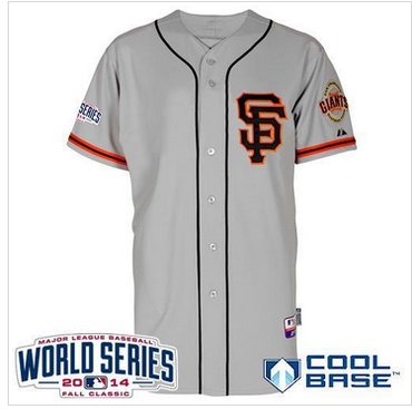 Youth MLB Giants Blank Grey Road 2 Cool Base W 2014 World Series Patch Baseball Jersey
