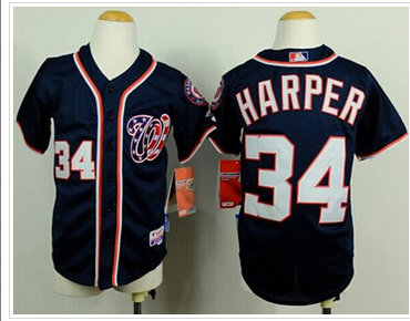 Youth Nationals #34 Bryce Harper Blue Cool Base Baseball Jersey