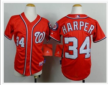 Youth Nationals #34 Bryce Harper Red Cool Base Baseball Jersey