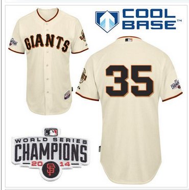 Giants #35 Brandon Crawford Cream Cool Base W 2014 World Series Champions Patch Stitched Baseball Jersey