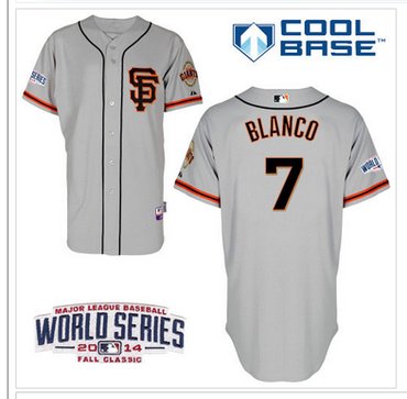Giants #7 Gregor Blanco Grey Road 2 Cool Base W 2014 World Series Patch MLB Jersey
