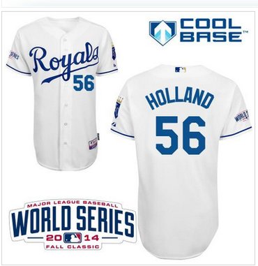 Royals #56 Greg Holland White Cool Base W 2014 World Series Patch Stitched baseball jersey