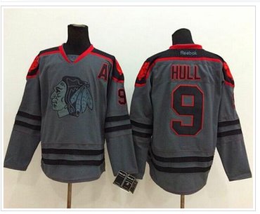 Chicago Blackhawks #9 Bobby Hull Charcoal Cross Check Fashion Stitched NHL Jersey
