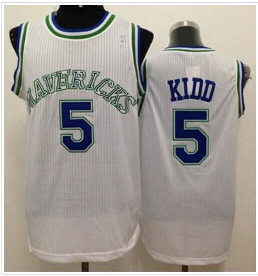 Dallas Mavericks #5 Jason Kidd White Throwback Stitched NBA Jersey