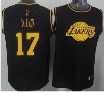 Los Angeles Lakers #17 Jeremy Lin Black Precious Metals Fashion Stitched NBA Jersey