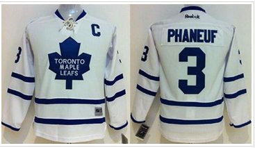 Youth NHL Maple Leafs #3 Dion Phaneuf White Stitched Jersey