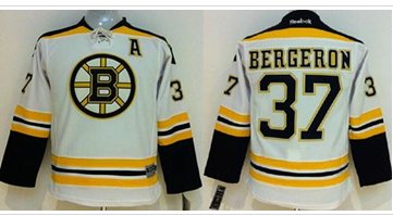 Youth NHL Bruins #37 Patrice Bergeron White Jersey