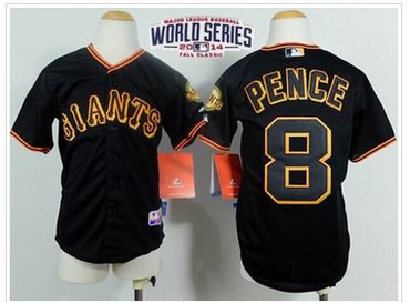 Youth MLB Giants #8 Hunter Pence Black Cool Base W 2014 World Series Patch Jersey