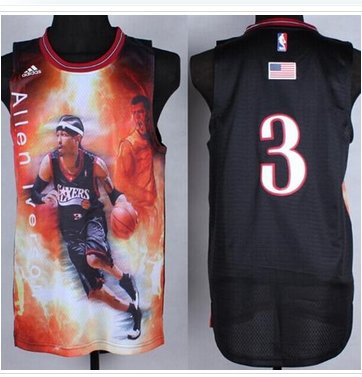 Philadelphia 76ers #3 Allen Iverson Black Portrait Fashion Stitched NBA Jersey