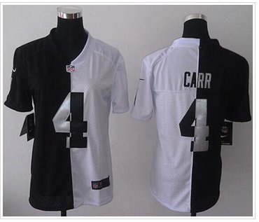 Women's NEW Raiders #4 Derek Carr Black-White NFL Elite Split Jersey