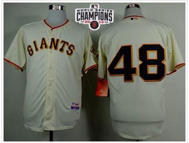 Giants #48 Pablo Sandoval Cream W 2014 World Series Champions Patch Stitched Baseball Jersey