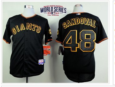 Giants #48 Pablo Sandoval Black W2014 World Series Patch Stitched Baseball Jersey