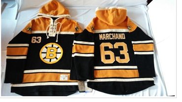 Boston Bruins #63 Brad Marchand Black Sawyer Hooded Sweatshirt Stitched NHL Jersey