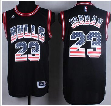 Chicago Bulls #23 Michael Jordan Black USA Flag Fashion NBA Jersey