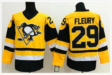 Pittsburgh Penguins #29 Andre Fleury Yellow Throwback Stitched NHL Jersey