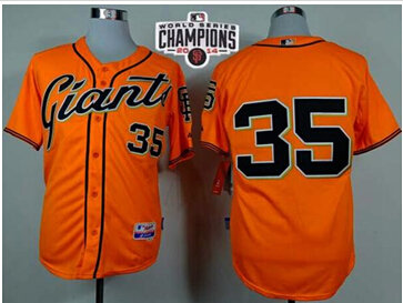 Giants #35 Brandon Crawford Orange Alternate Cool Base W 2014 World Series Champions Stitched Baseball Jersey