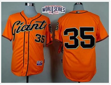 Giants #35 Brandon Crawford Orange Alternate Cool Base W 2014 World Series Patch Stitched Baseball Jersey