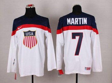 2014 Olympic Team USA #7 Paul Martin White Hockey NHL Jersey