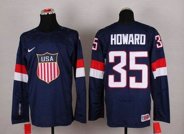 2014 Olympic Team USA #35 Jimmy Howard Navy Blue Hockey NHL Jersey