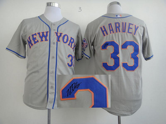 New York Mets 33# Matt Harvey 2013 All-Star Patch Cool Base Grey MLB Jerseys(Signed)