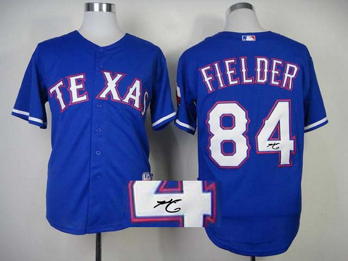 Texas Rangers #84 fielder blue MLB Jerseys(Signed)