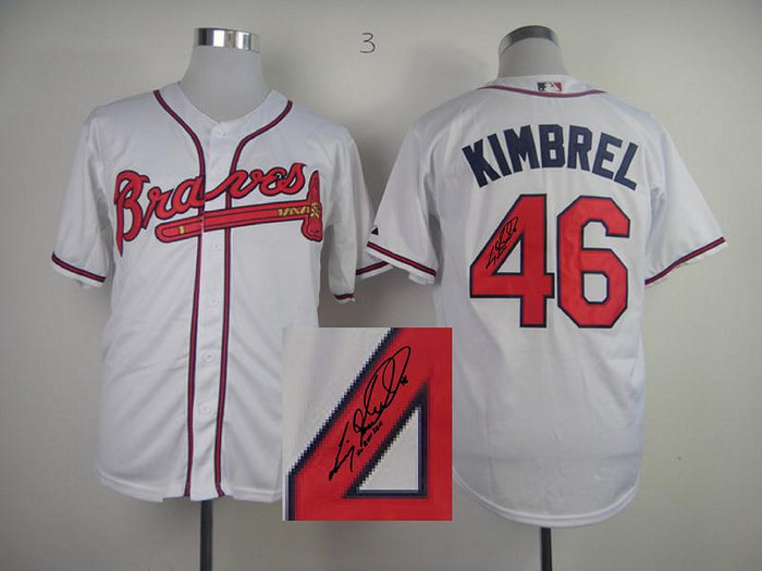 Atlanta Braves 46# Craig Kimbrel White MLB Jerseys(Signed)