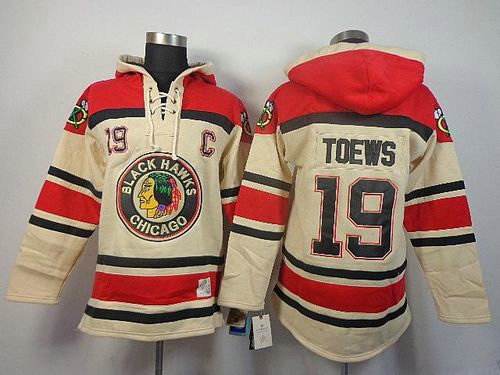 Chicago Blackhawks #19 Jonathan Toews White Sawyer Hooded Sweatshirt Stitched NHL Jersey