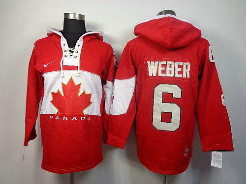 Team Canada Olympic #6 Shea Weber Red Sawyer Hooded Sweatshirt Stitched NHL Jersey