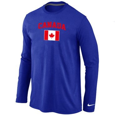 New 2014 Olympics Canada Flag Collection Locker Room Sleeve T-Shirt Blue