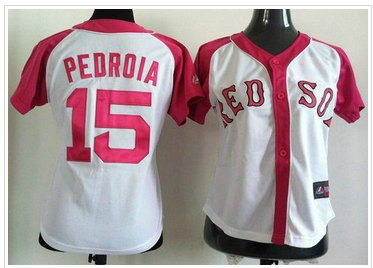 Women's Fashion Boston Red Sox #15 Dustin Pedroia White-Pink Splash Fashion Baseball Jersey