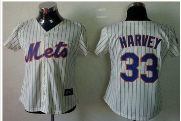 Women's Fashion New York Mets #33 Matt Harvey Cream(Blue Strip)Baseball Jersey