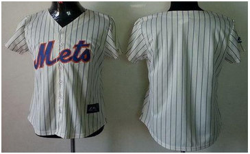 Women's Fashion New York Mets Blank Cream(Blue Strip)Baseball Jersey
