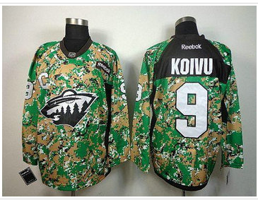 Minnesota Wild #9 Mikko Koivu Camo Veterans Day Practice Stitched NHL Jersey