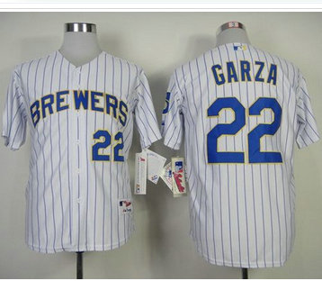 Milwaukee Brewers #22 Matt Garza White (blue strip) Stitched Baseball Jersey
