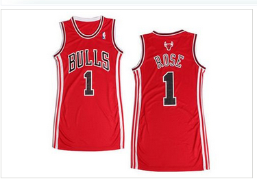 Women NBA Bulls #1 Derrick Rose Red Women's Dress Stitched NBA Jersey