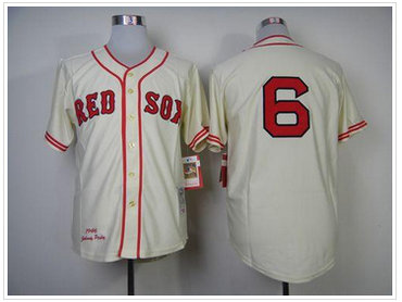 Boston Red Sox #6 Johnny Pesky Cream Throwback Baseball Jersey(Mitchell And Ness 1946)