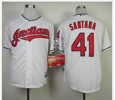 Cleveland Indians #41 Carlos Santana White Cool Base Stitched Baseball Jersey