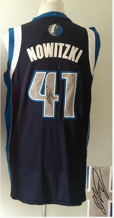 Dallas Mavericks Revolution 30 Autographed #41 Dirk Nowitzki Navy Blue Stitched NBA Jersey