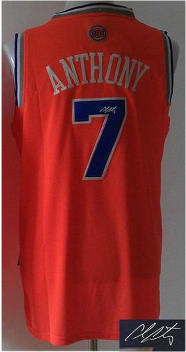 New York Knicks Revolution 30 Autographed #7 Carmelo Anthony Orange Stitched NBA Jersey