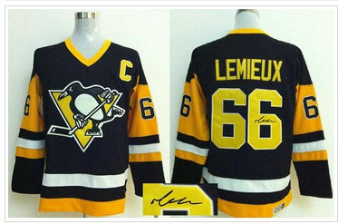 Pittsburgh Penguins #66 Mario Lemieux Black CCM Throwback Autographed Stitched NHL Jersey