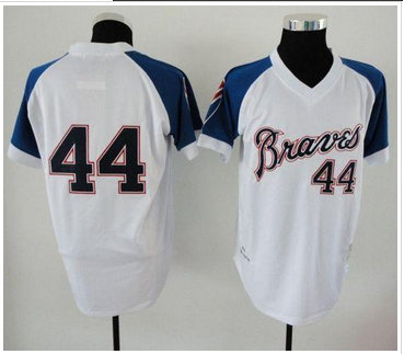 Atlanta Braves Mitchell And Ness 1974 Braves #44 Hank Aaron White Throwback Baseball Jersey