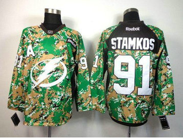 Tampa Bay Lightning #91 Steven Stamkos Camo Veterans Day Practice NHL Jersey