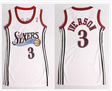 Women NBA 76ers #3 Allen Iverson White Dress Stitched NBA Jersey