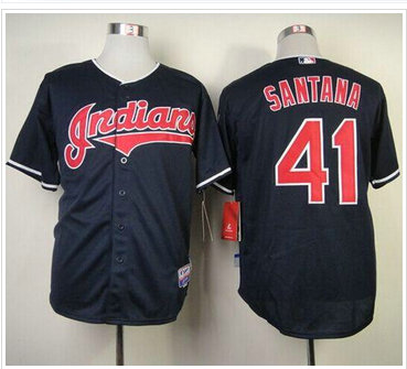 Cleveland Indians #41 Carlos Santana Navy Blue Cool Base Stitched Baseball Jersey