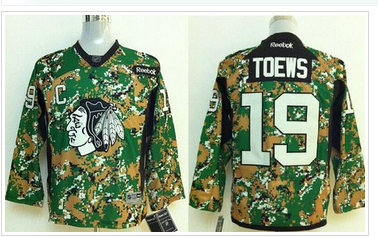 Youth NHL Chicago Blackhawks #19 Jonathan Toews Camo Veterans Day Practice Stitched Jersey